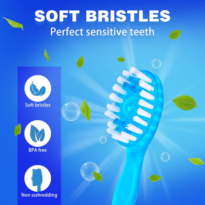 Balveruno® 5 in 1 Mini Brushes-Disposable Toothbrushes with Toothpaste + Floss + Pick + Tongue Scraper | Travel Size | Individually Wrapped | Soft | Mint