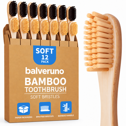 Balveruno® Bamboo Toothbrushes 12 Pack BPA Free Soft Bristles Toothbrush
